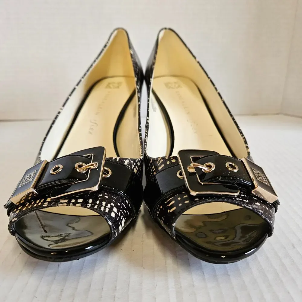 Black/White Plaid Anne Klein iflex Akdane Peep Toe Pumps Size 9.5 M‎